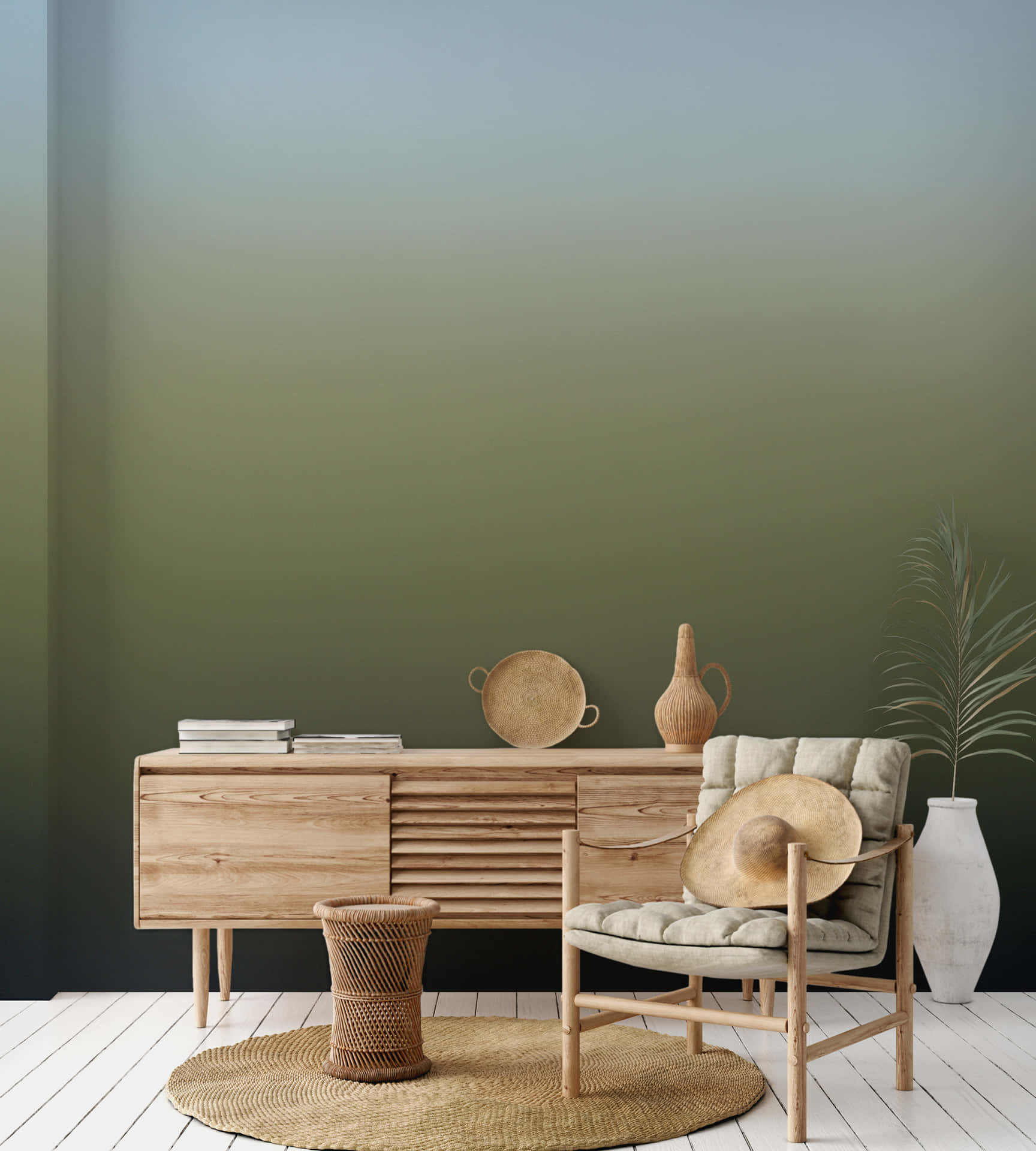 Modern Minimalist Interior Designwith Green Walls Wallpaper