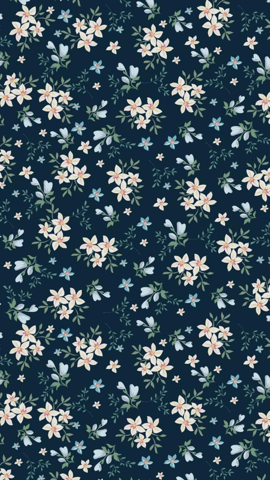 Modern Navy Floral Pattern Wallpaper