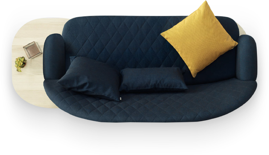 Modern Navy Sofawith Yellow Accent Pillow PNG