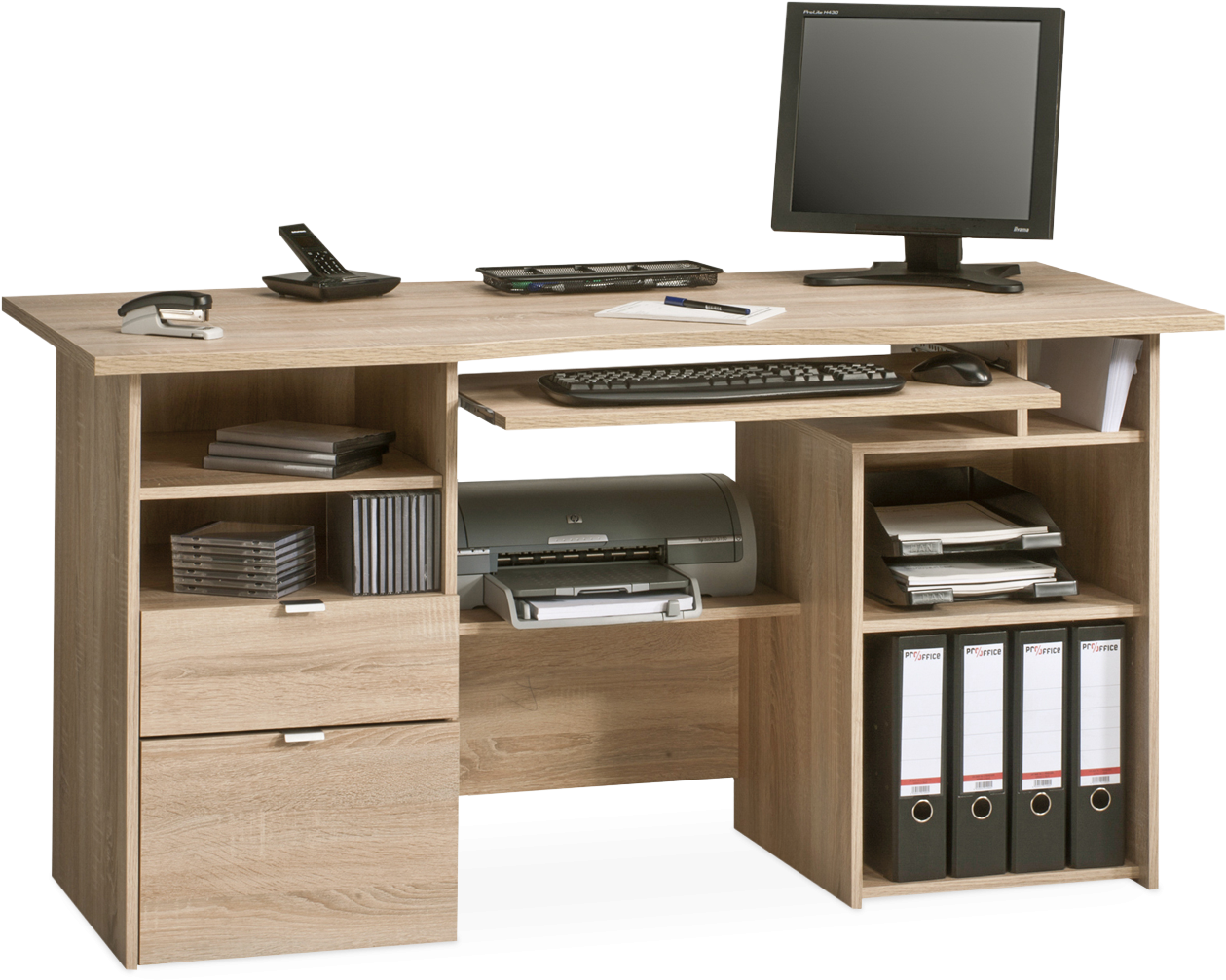 Modern Office Computer Desk Setup PNG