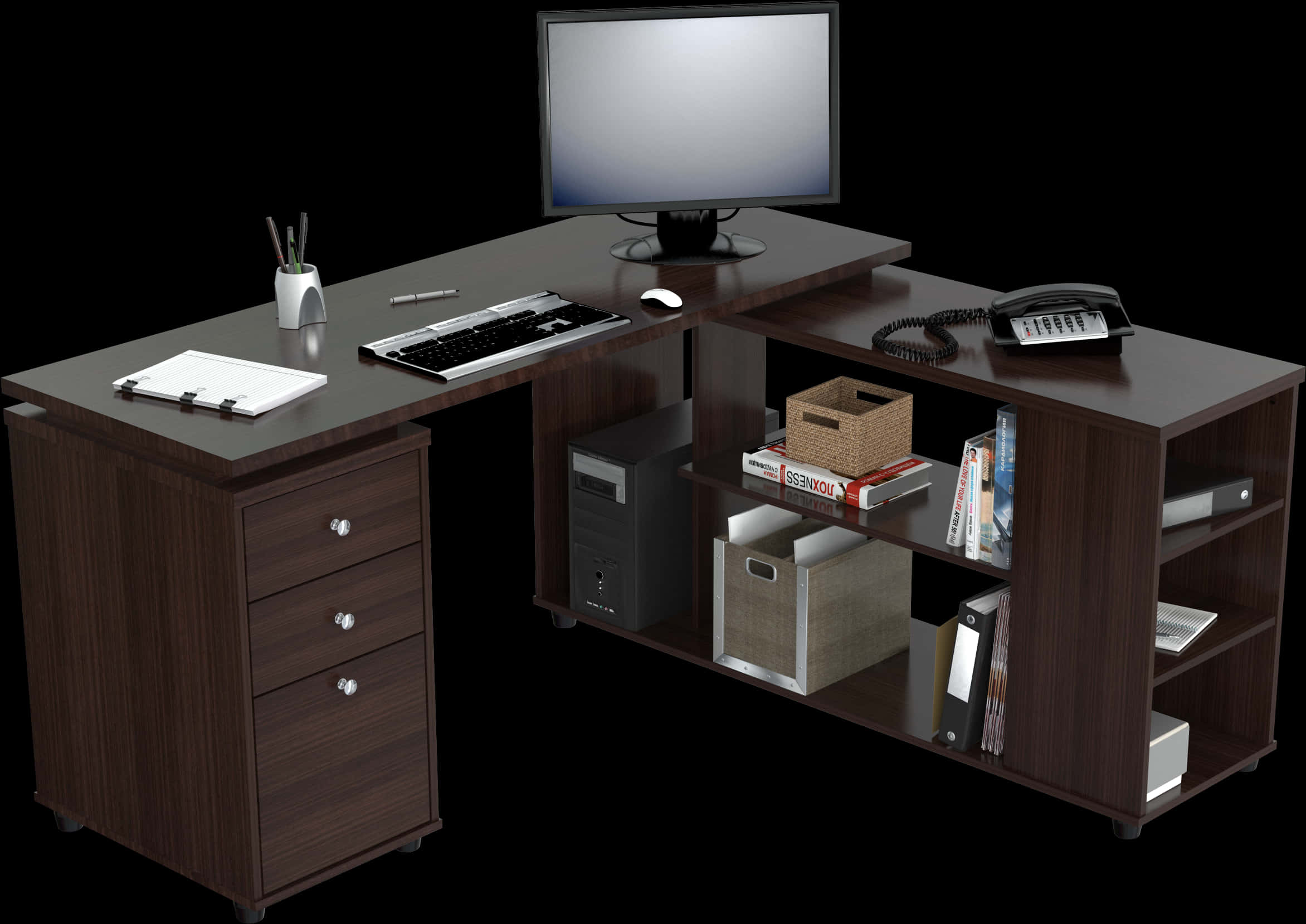 Modern Office Desk Setup PNG