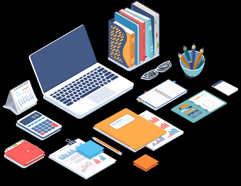 Modern Office Stationery Isometric Illustration PNG
