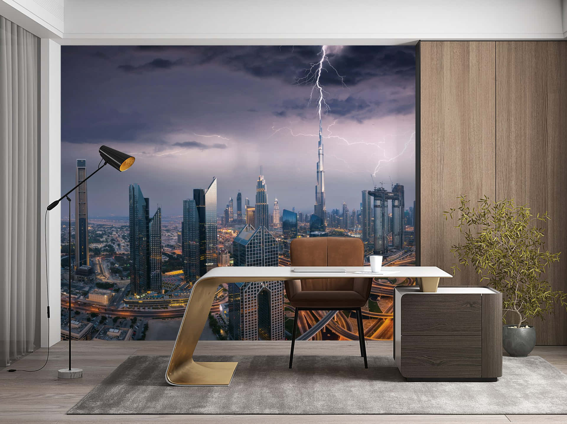 Modern Officewith Urban View Wallpaper