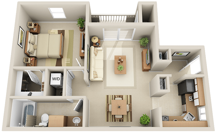 Modern One Bedroom Apartment Layout PNG