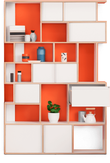 Modern Orange Bookshelf Design PNG