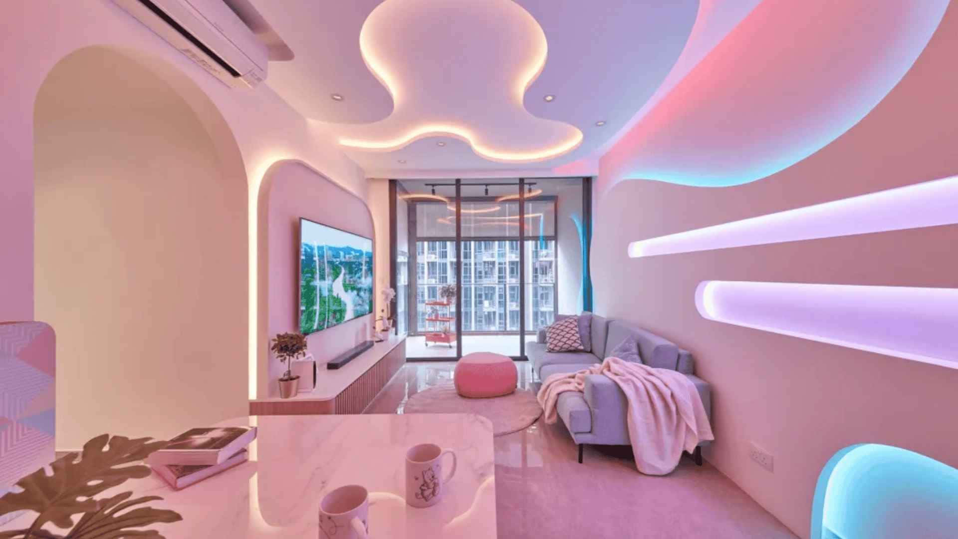 Modern Pastel Living Room L E D Lighting Wallpaper