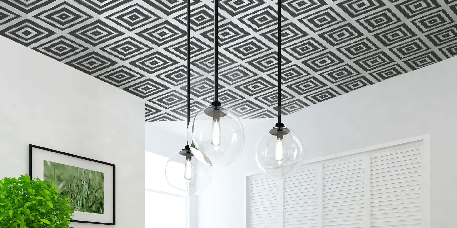 Modern Pendant Lights Geometric Ceiling Pattern Wallpaper