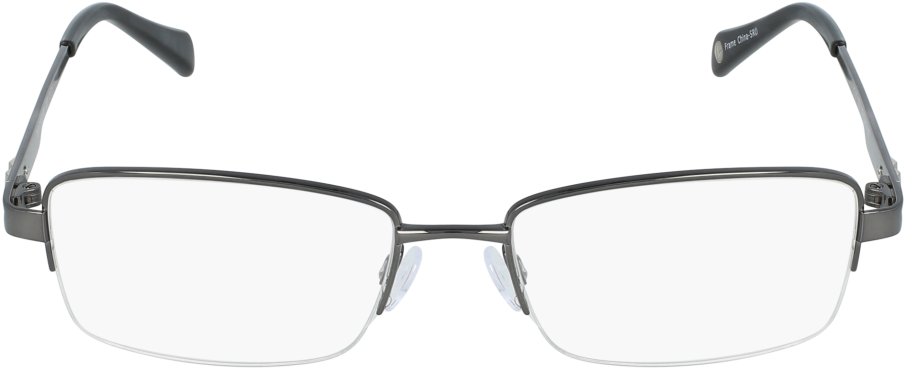 Modern Rectangular Eyeglasses PNG — A pair of sleek gray rectangular reading glasses with metallic frames and dark lenses shown against a pure black background.