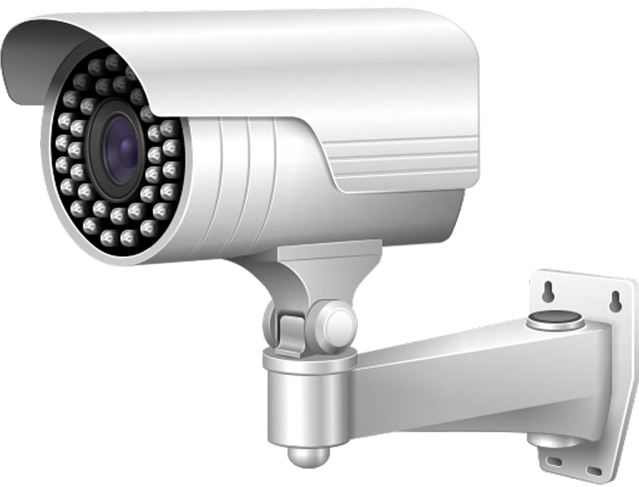 Modern_ Security_ Camera PNG — A sleek white security camera with infrared LEDs mounted on a bracket against a black background.