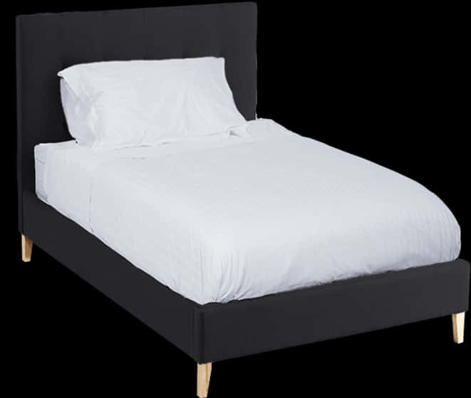 Modern Single Bed Black Frame White Bedding PNG