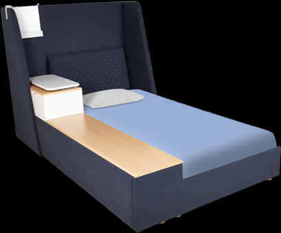 Modern Single Bed With Headboardand Side Table PNG