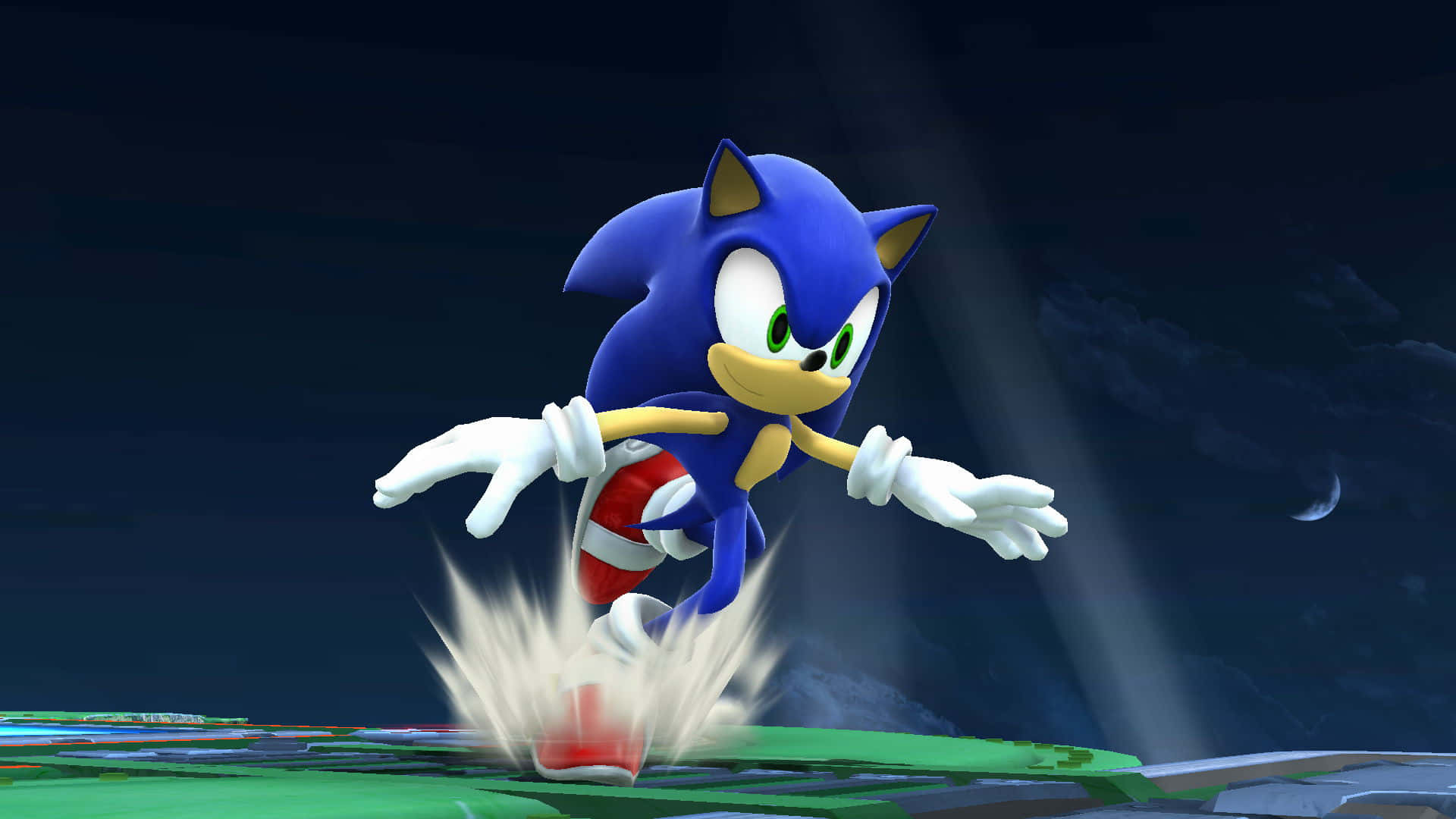 Modern Sonic the Hedgehog sprinting through a colorful digital landscape Wallpaper