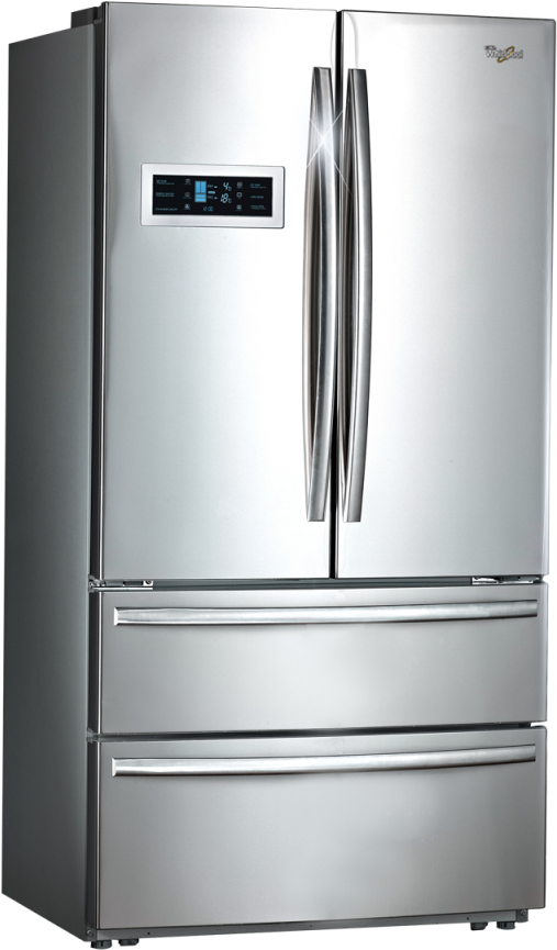 Modern Stainless Steel French Door Refrigerator PNG