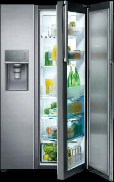 Modern Stainless Steel Refrigerator Open Doors PNG