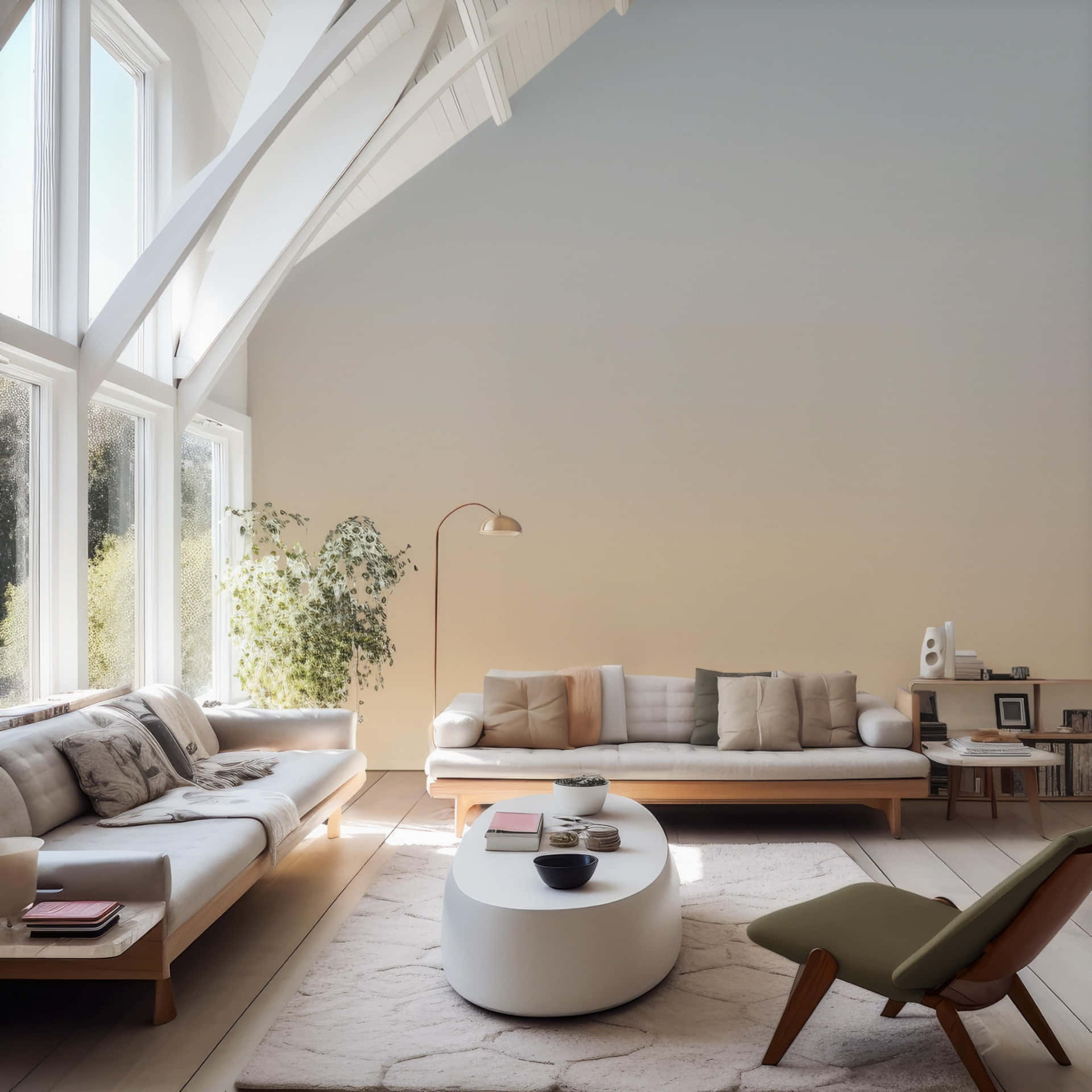 Modern Sunlit Living Room Interior Wallpaper