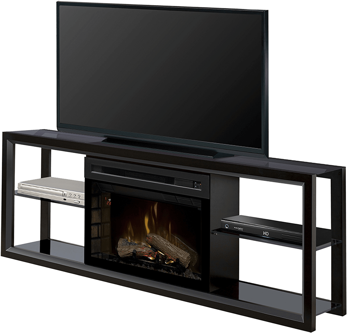 Modern T V Standwith Builtin Fireplace PNG