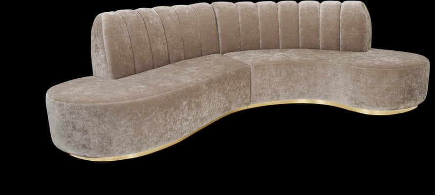 Modern Velvet Curved Couchwith Gold Trim PNG