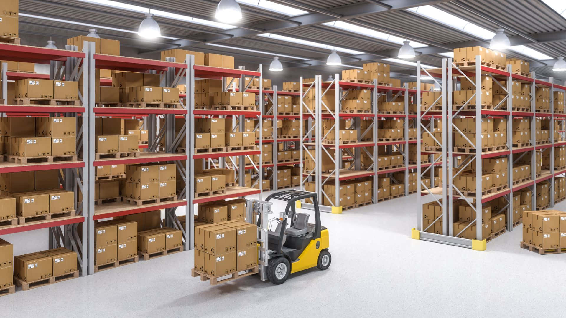 Modern Warehouse Interiorwith Forklift Wallpaper