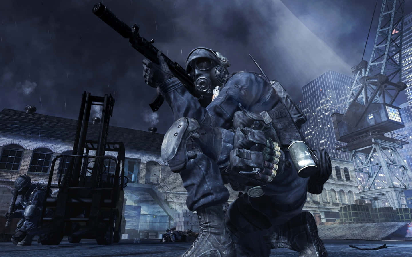 Modern Warfare Nighttime Combat Scene Wallpaper