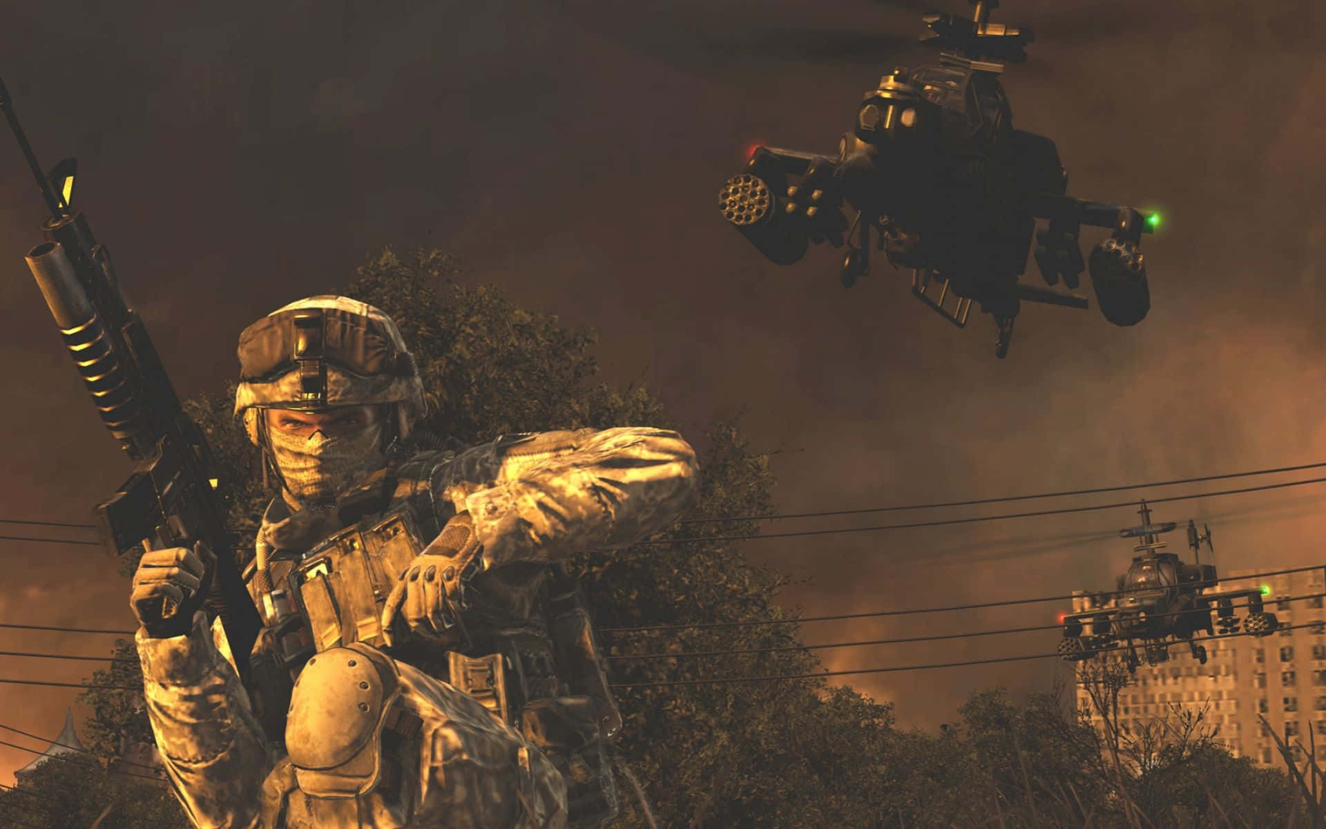 Modern Warfare2 Soldierand Helicopter Wallpaper
