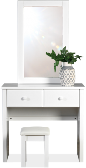 Modern White Dressing Tablewith Mirrorand Stool PNG