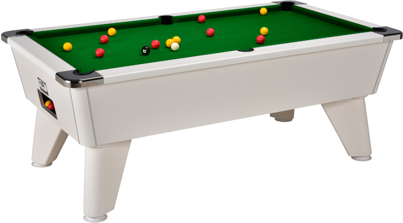 Modern White Pool Table With Balls Set Up PNG