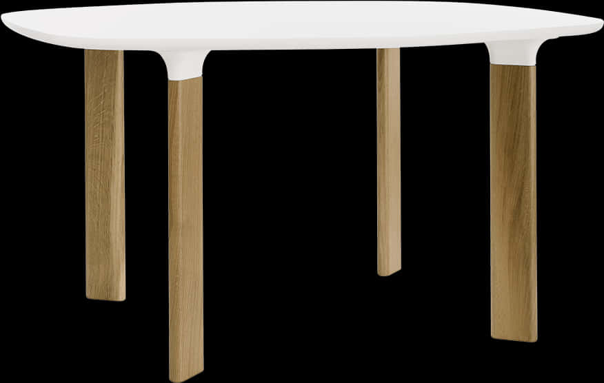 Modern White Top Wooden Legs Table PNG