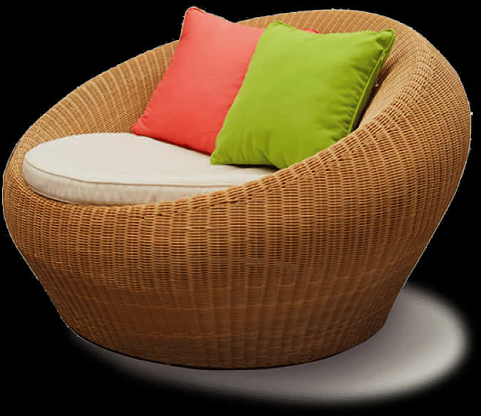 Modern Wicker Armchairwith Cushions PNG