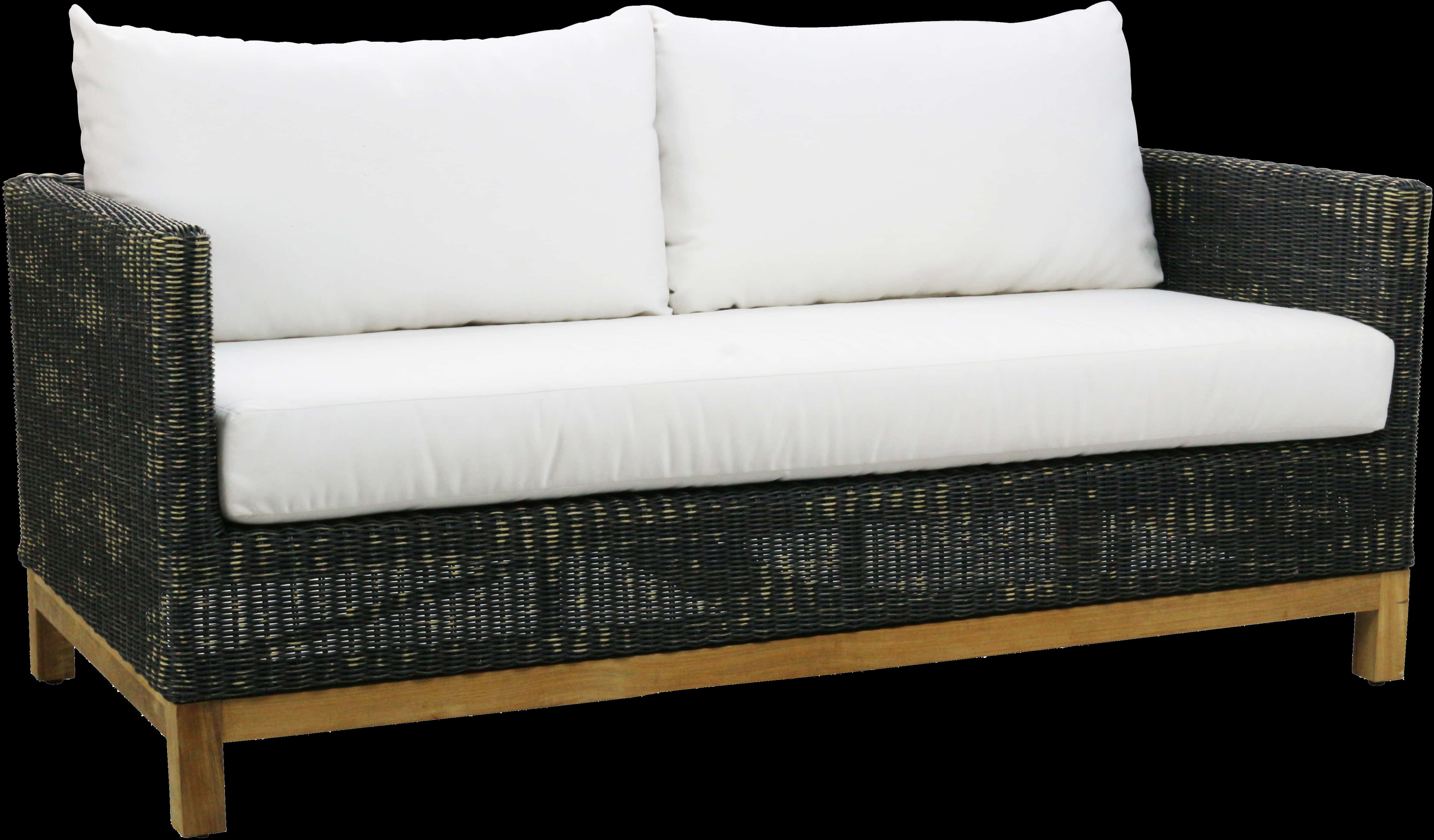 Modern Wicker Love Seat With White Cushions PNG