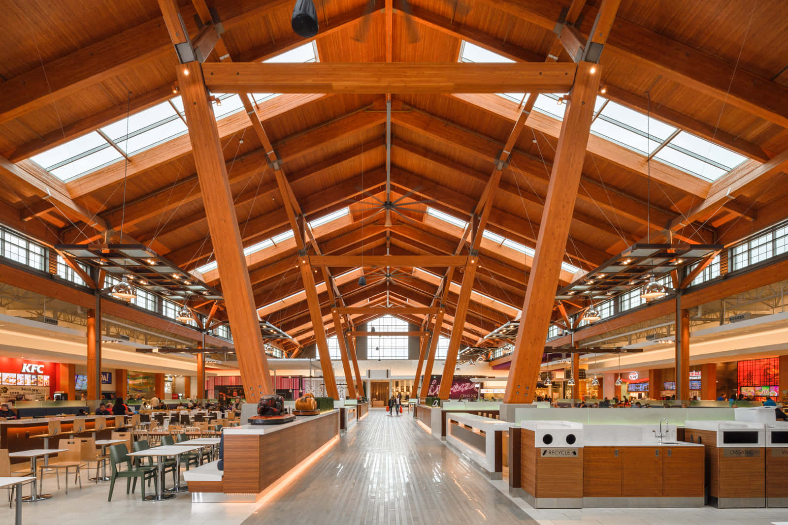 Modern Wooden Architecture Food Court Wallpaper