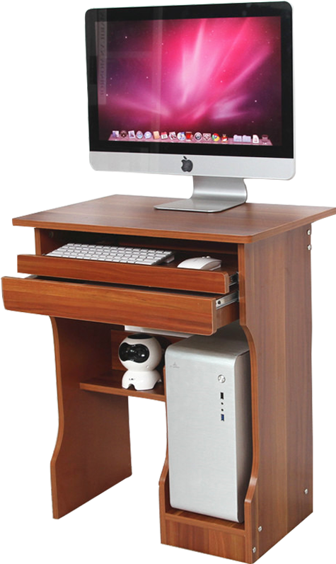 Modern Wooden Computer Desk Setup PNG