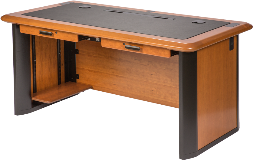 Modern Wooden Computer Deskwith Built In Ports PNG