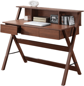 Modern Wooden Desk Setup PNG