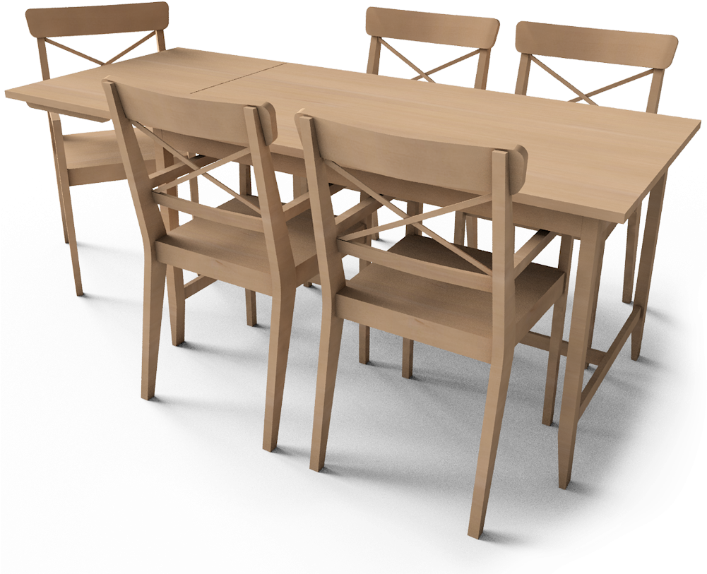 Modern Wooden Dining Table Set PNG