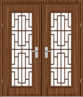 Modern Wooden Double Doors Design PNG
