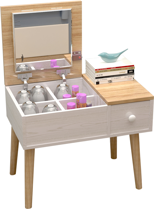 Modern Wooden Dressing Table With Accessories PNG