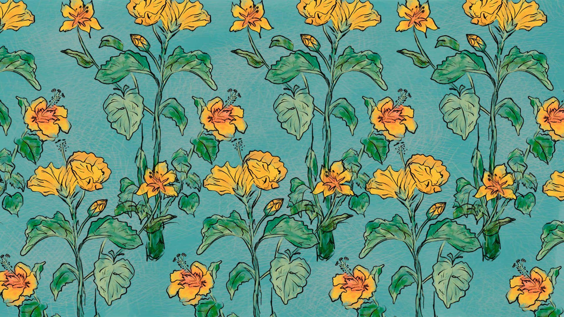 Modern Yellow Florals Pattern Wallpaper