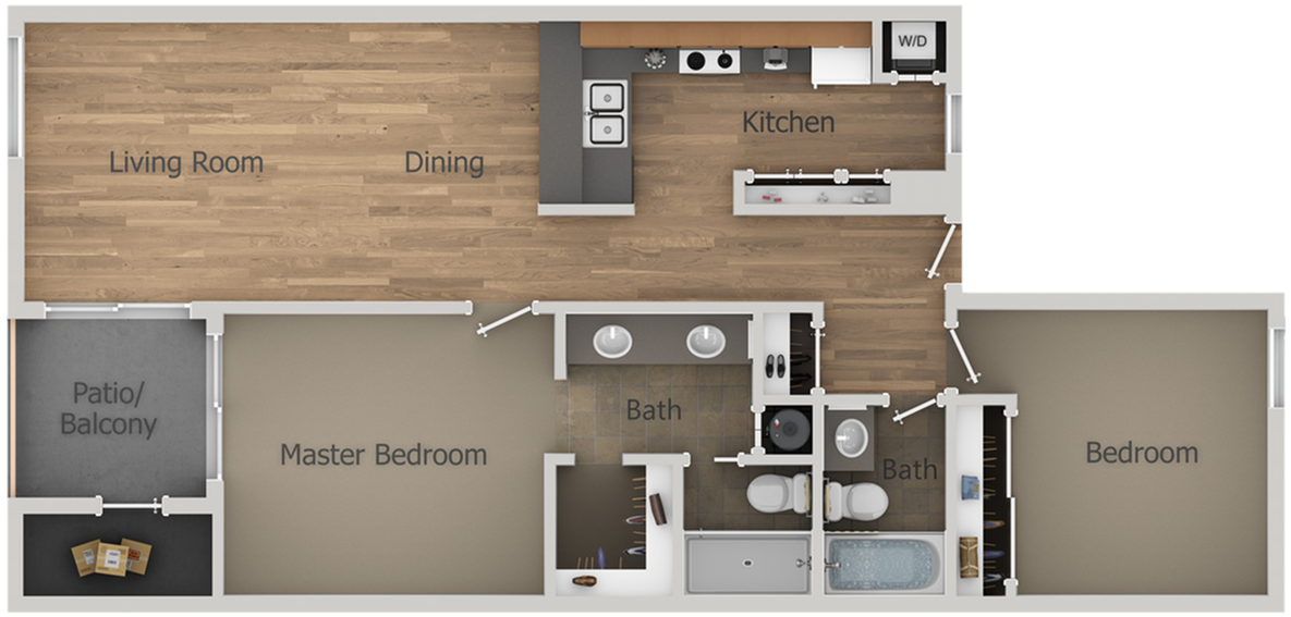 Modern2 Bedroom Apartment Floor Plan PNG