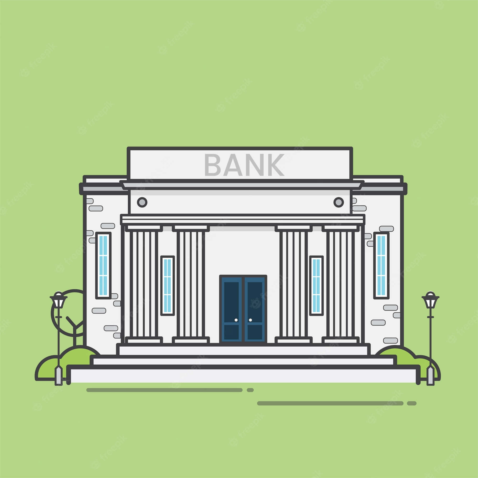 Modernasede Bancaria Con Esterno Dell'edificio Circondato Da Alberi