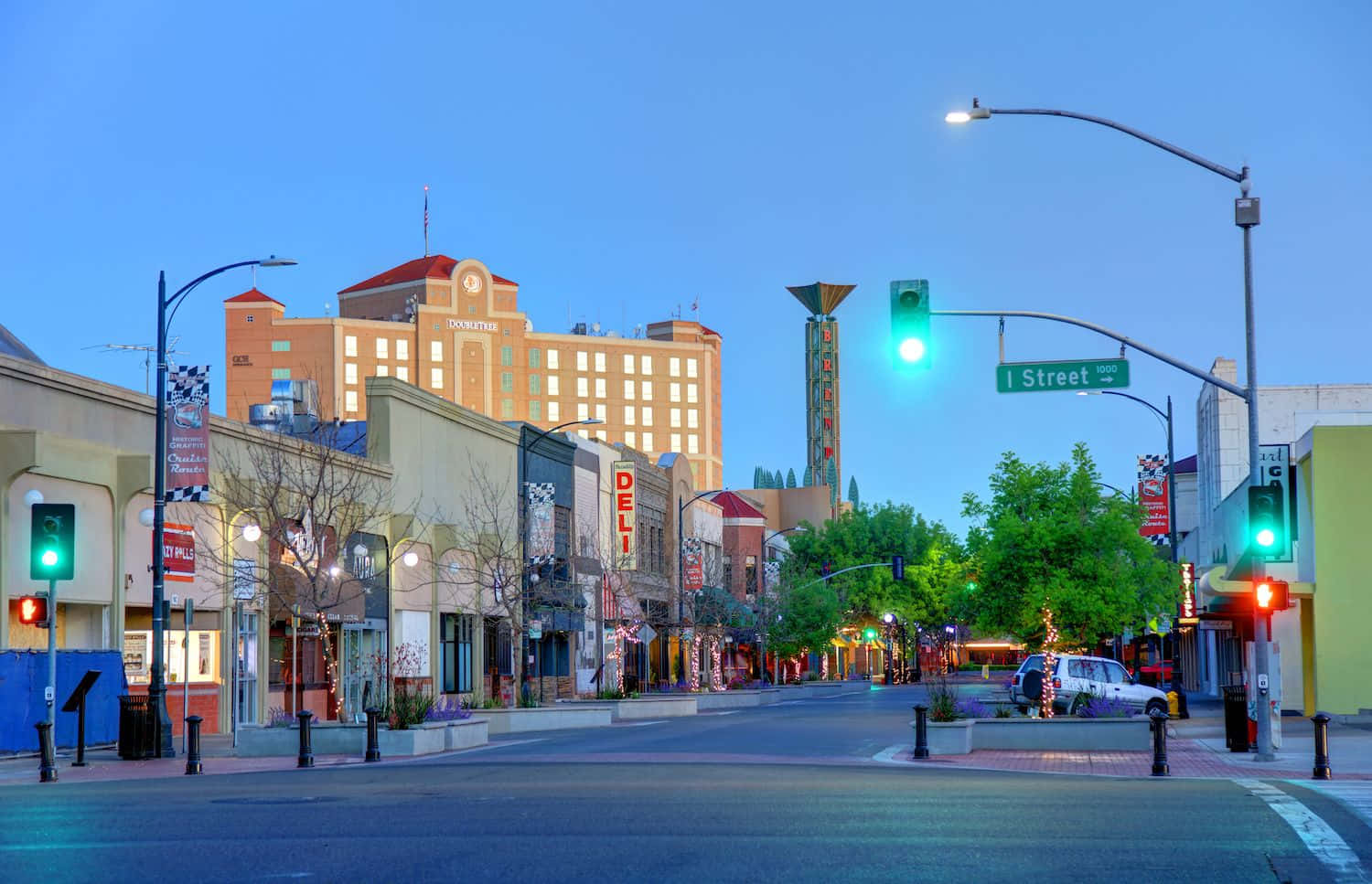 Download Modesto Downtown Twilight Scene Wallpaper | Wallpapers.com