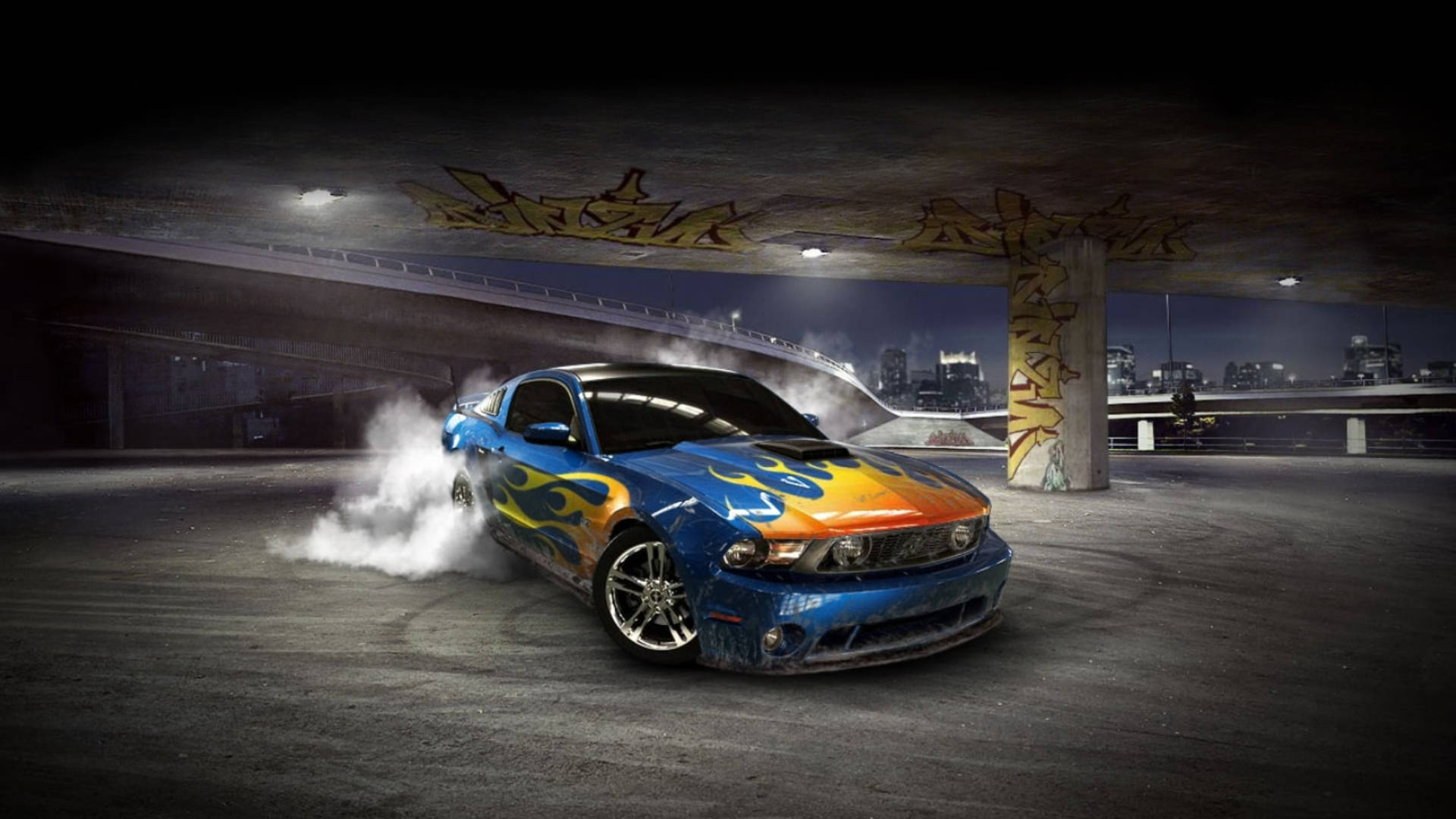 Modified 3D Car With Flame Print Wallpaper