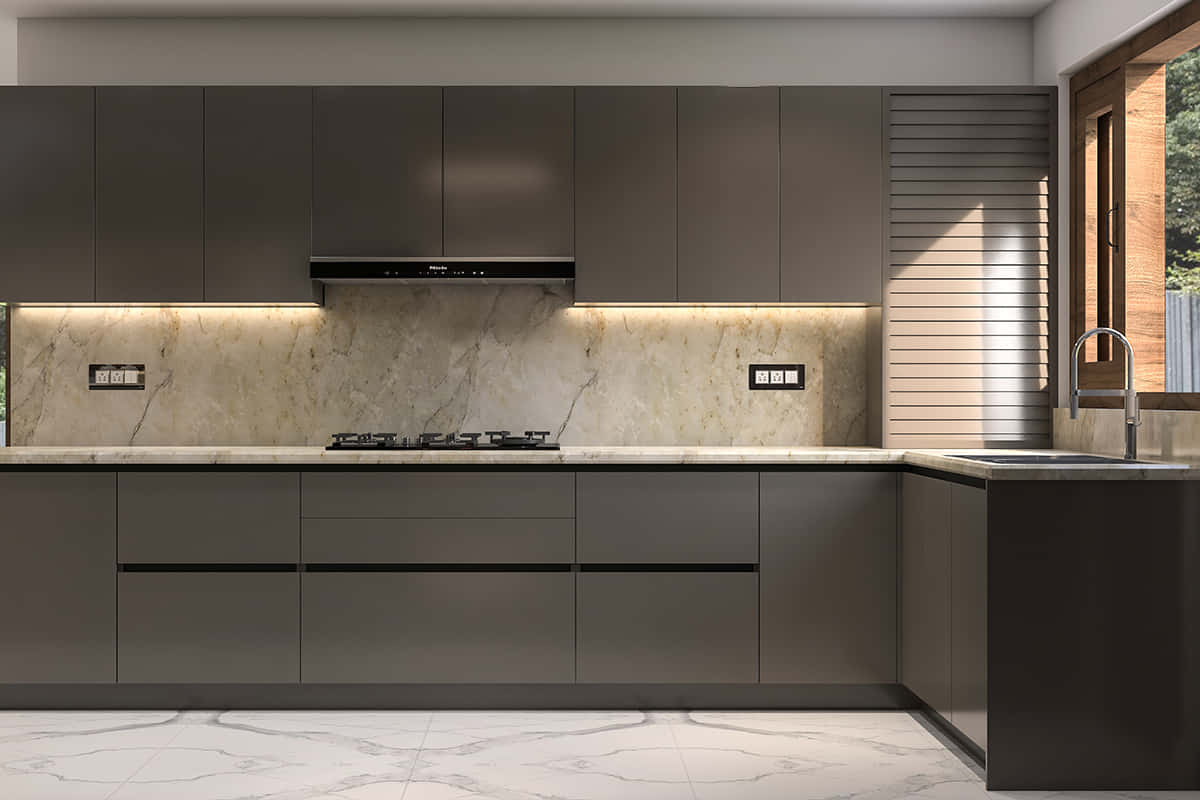 Modular Kitchen With Marble Tiles Picture