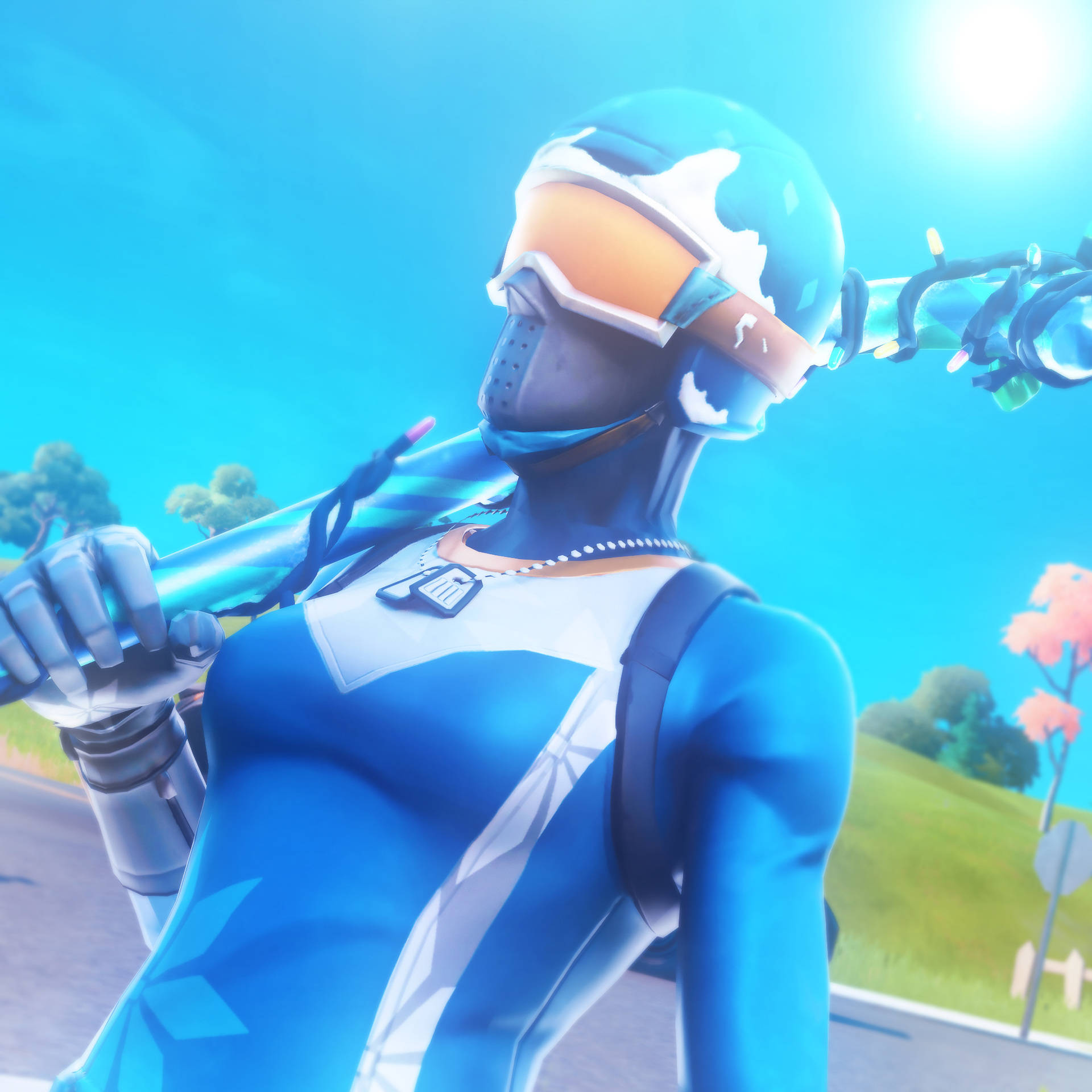Fortnite - A Girl In Blue Holding A Hockey Stick Wallpaper