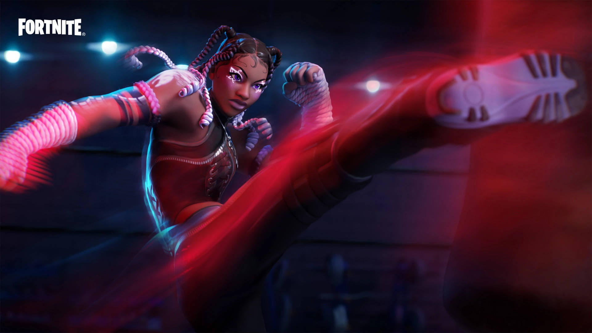 Fortnite - A Female Fighter In A Red Light Wallpaper