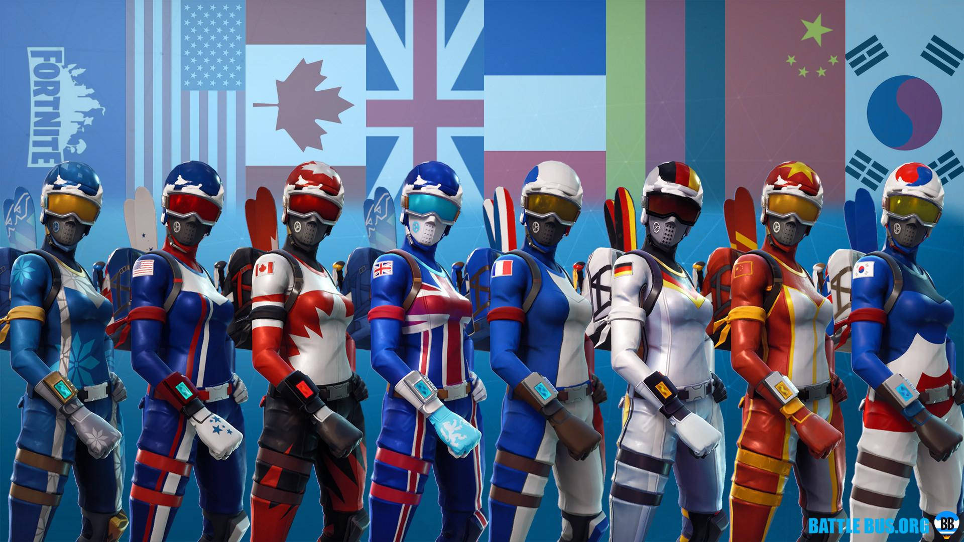 A Group Of People In Uniforms Standing In Front Of Flags Wallpaper