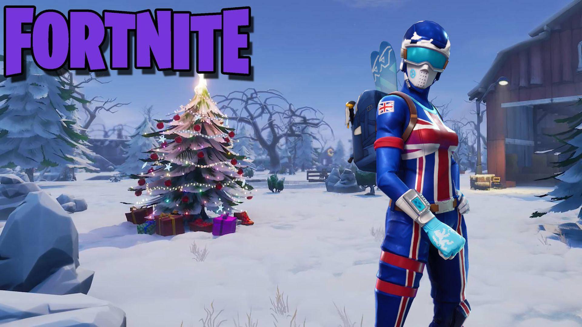 Fortnite Christmas Tree - A Woman In A Costume Standing In Front Of A Snowy Tree Wallpaper