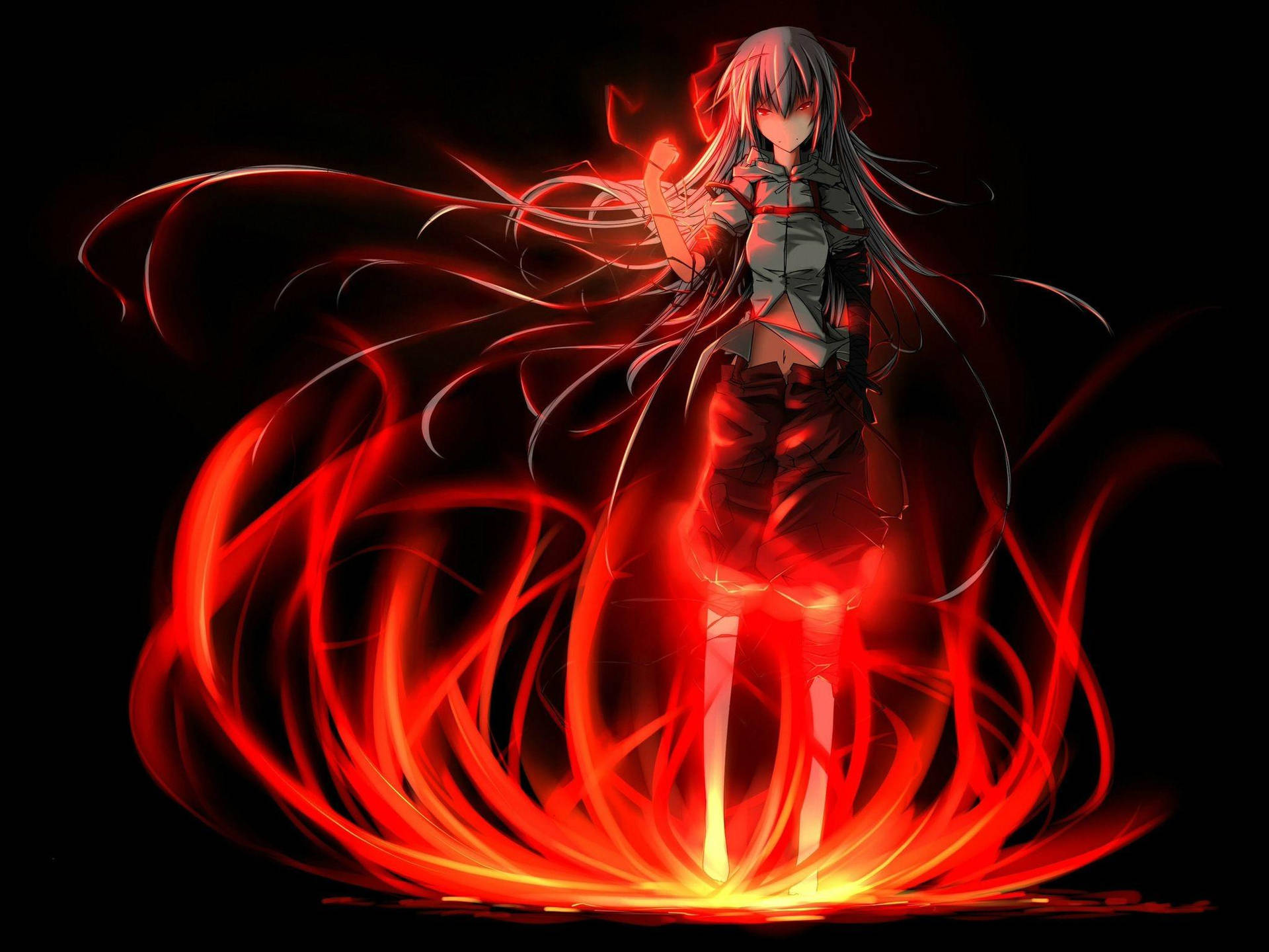 Mokou Red Fire Anime Wallpaper