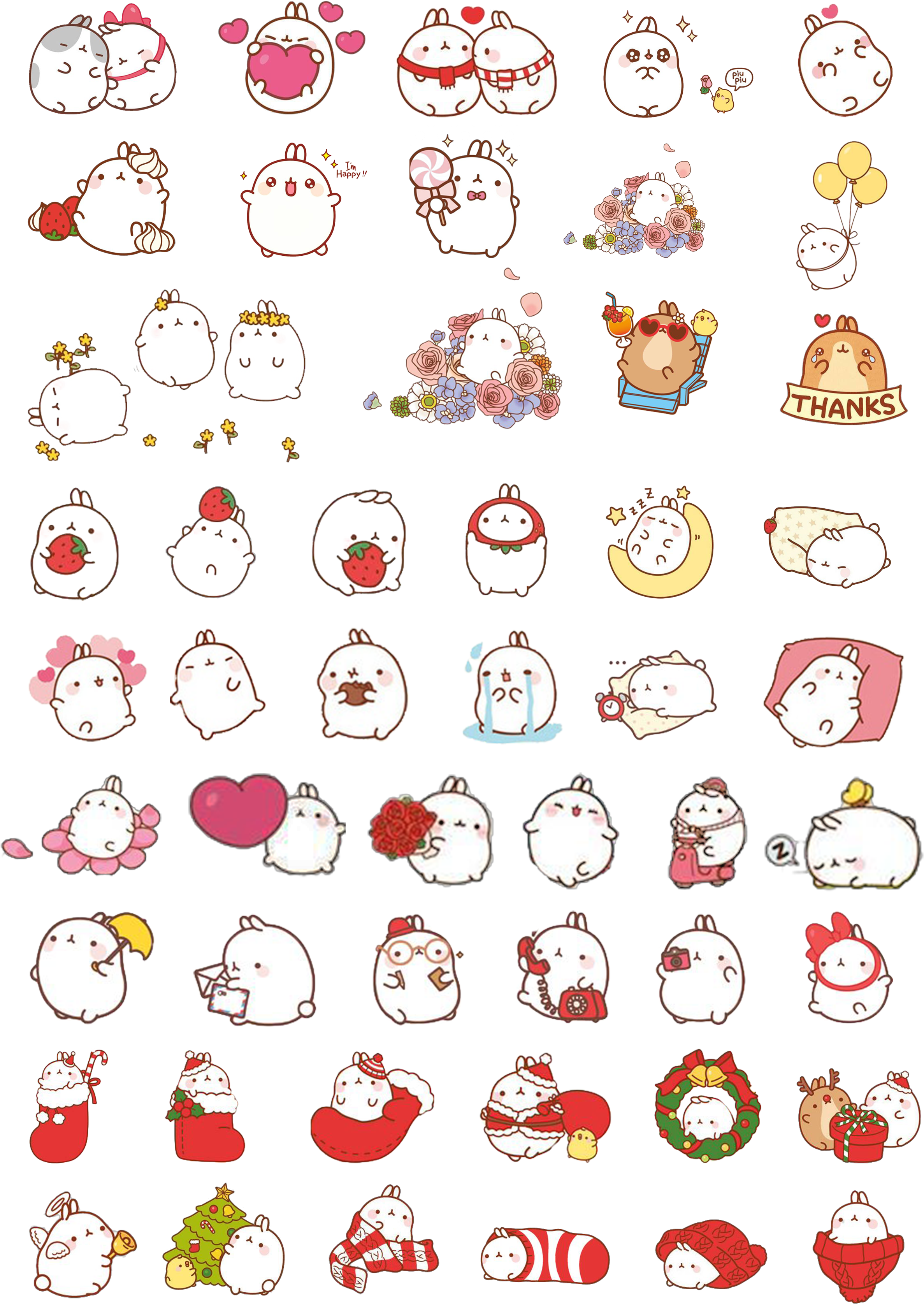 Molang Character Expressions Pattern PNG