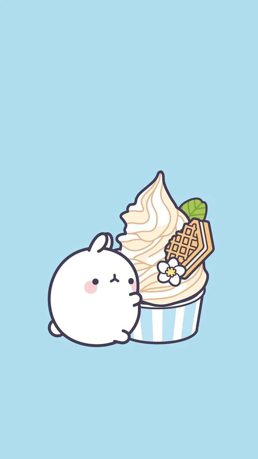 Molang Hugging Cute Ice Cream Wallpaper