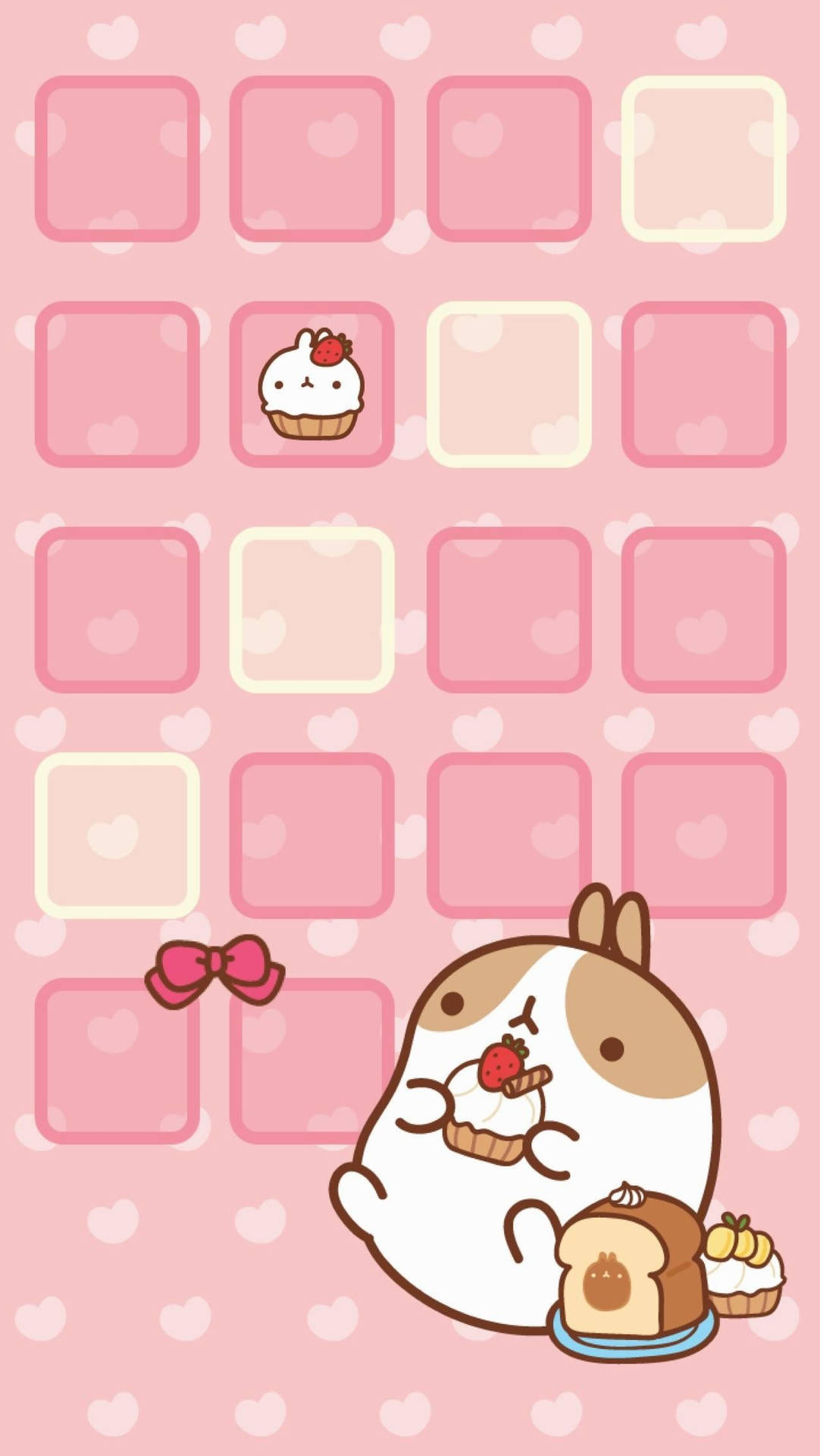 Molang Spiser På Kawaii Pink Baggrund Wallpaper